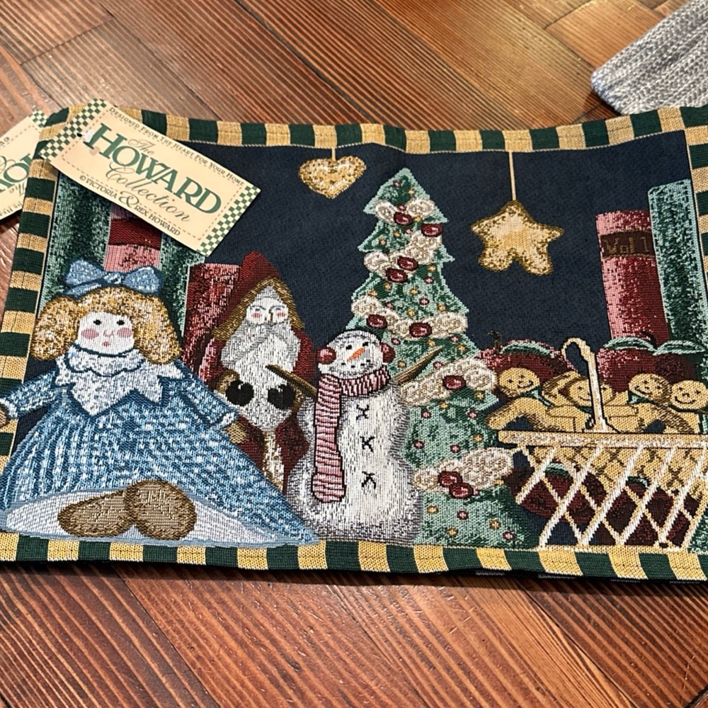 Vtg The Manual Woodworkers Weavers Christmas Tapestry Placemats Set of 2 Howard - Picture 9 of 9